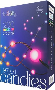 Электрическая гирлянда Twinkly Candies Pearls 200 диодов, 8 мм в форме шара, RGB, расстояние между лампами 6 см, зеленый провод, BT+WiFi, IP20, питание от USB-C